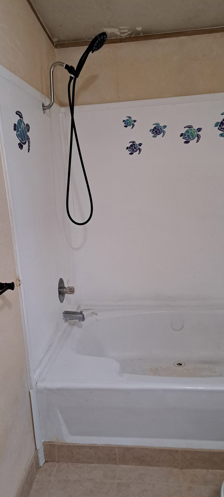 Tub-to-shower remodel before